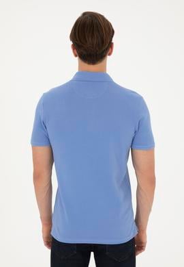 Erkek Slim Fit Polo Yaka Koyu Mavi Basic Tişört - 50279613108