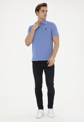 Erkek Slim Fit Polo Yaka Koyu Mavi Basic Tişört - 50279613108
