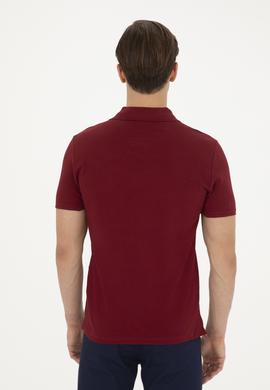 Erkek Slim Fit Polo Yaka Bordo Basic Tişört - 50279613118
