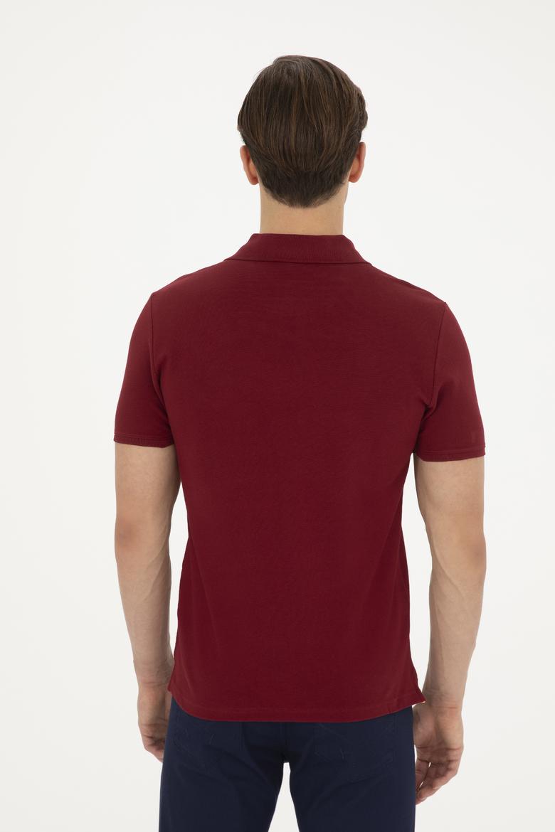 Erkek Slim Fit Polo Yaka Bordo Basic Tişört - 50279613118