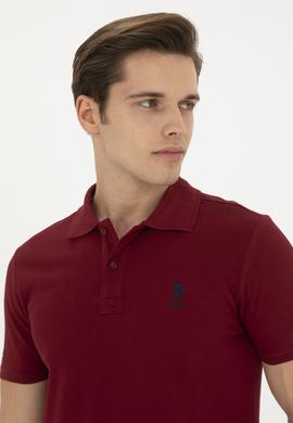 Erkek Slim Fit Polo Yaka Bordo Basic Tişört - 50279613118
