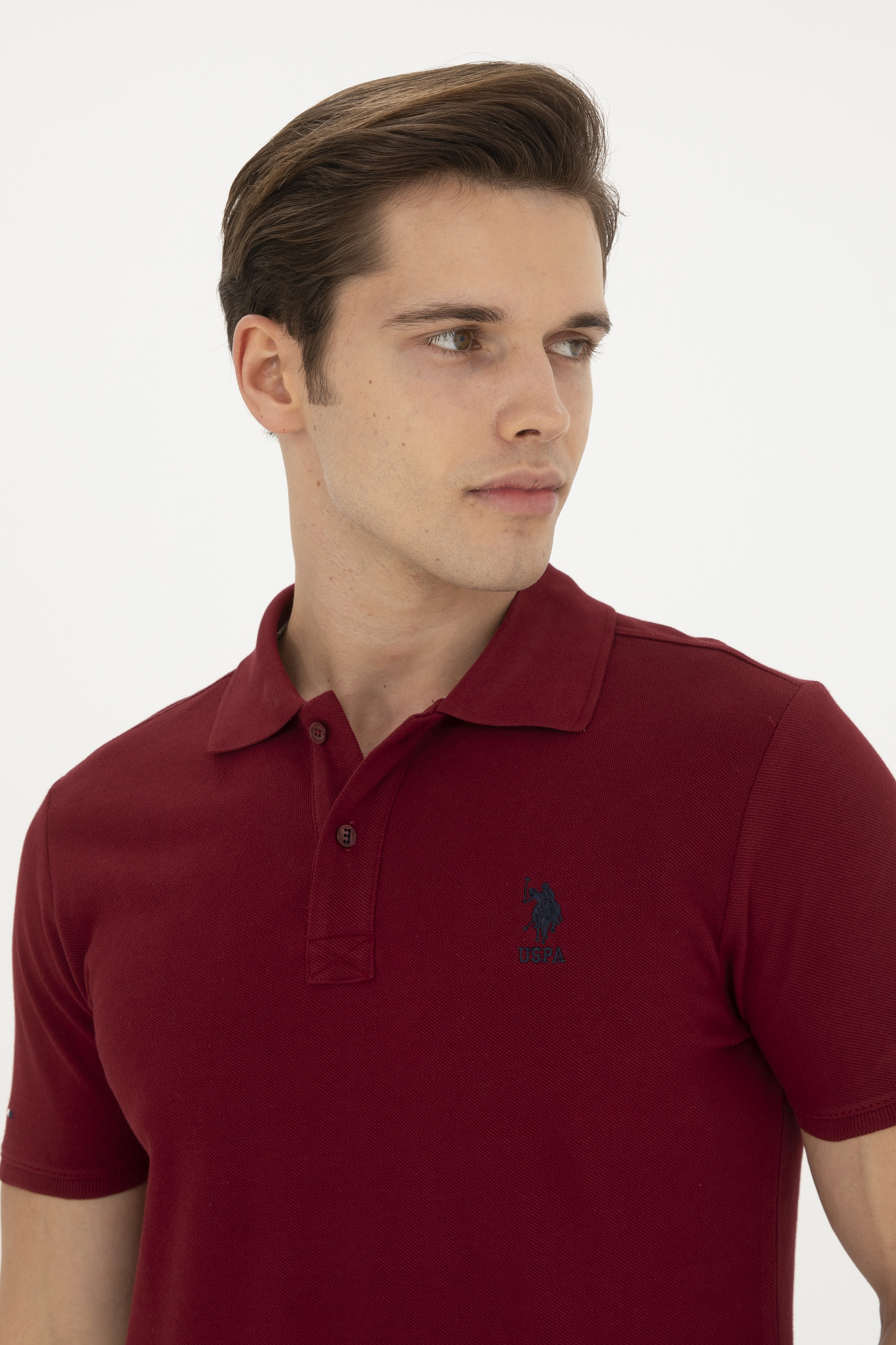 Erkek Slim Fit Polo Yaka Bordo Basic Tişört - Image 2