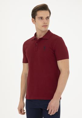 Erkek Slim Fit Polo Yaka Bordo Basic Tişört - 50279613118
