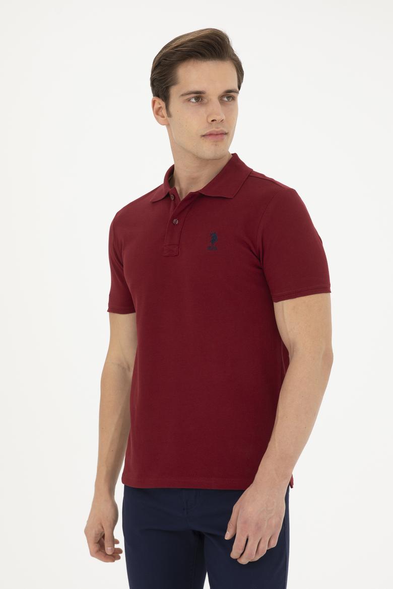 Erkek Slim Fit Polo Yaka Bordo Basic Tişört