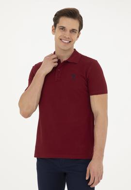 Erkek Slim Fit Polo Yaka Bordo Basic Tişört - 50279613118