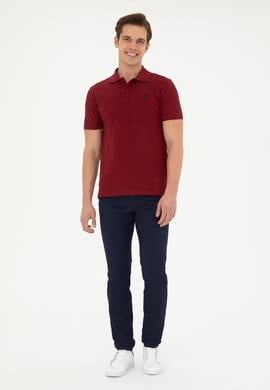 Erkek Slim Fit Polo Yaka Bordo Basic Tişört - 50279613118