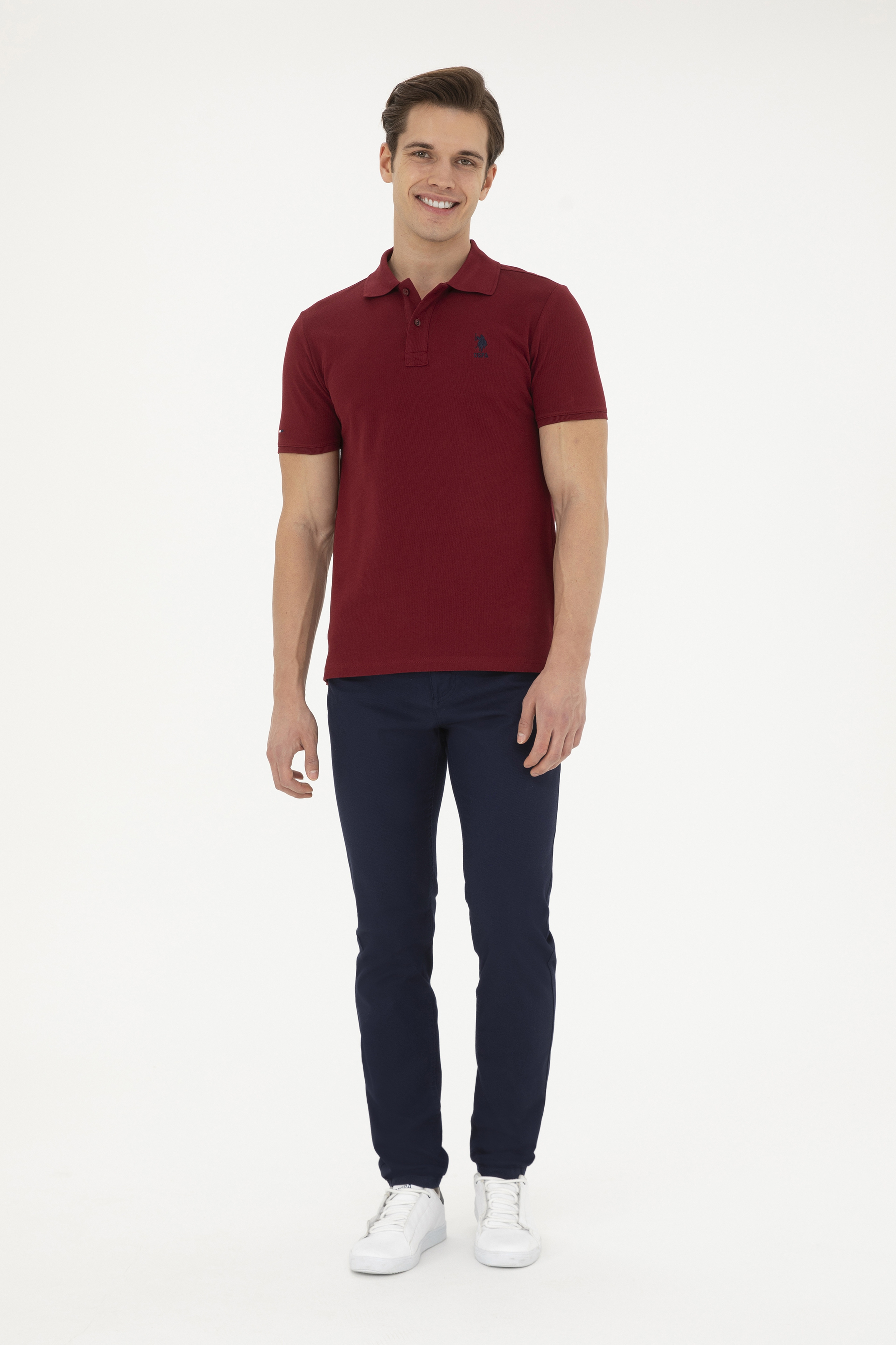 Erkek Slim Fit Polo Yaka Bordo Basic Tişört