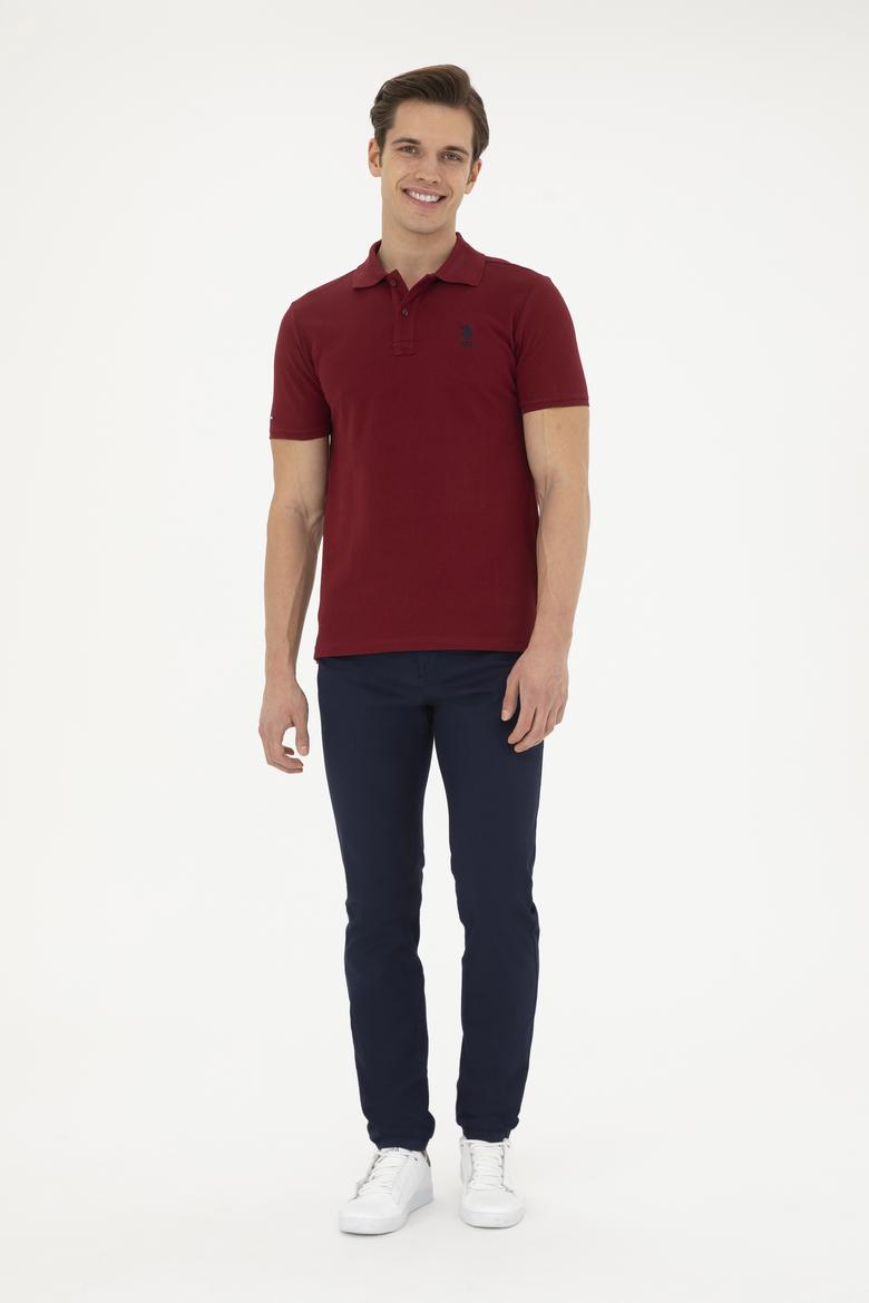 Erkek Slim Fit Polo Yaka Bordo Basic Tişört - 50279613118