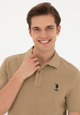 Erkek Slim Fit Polo Yaka Haki Basic Tişört - 50279613287
