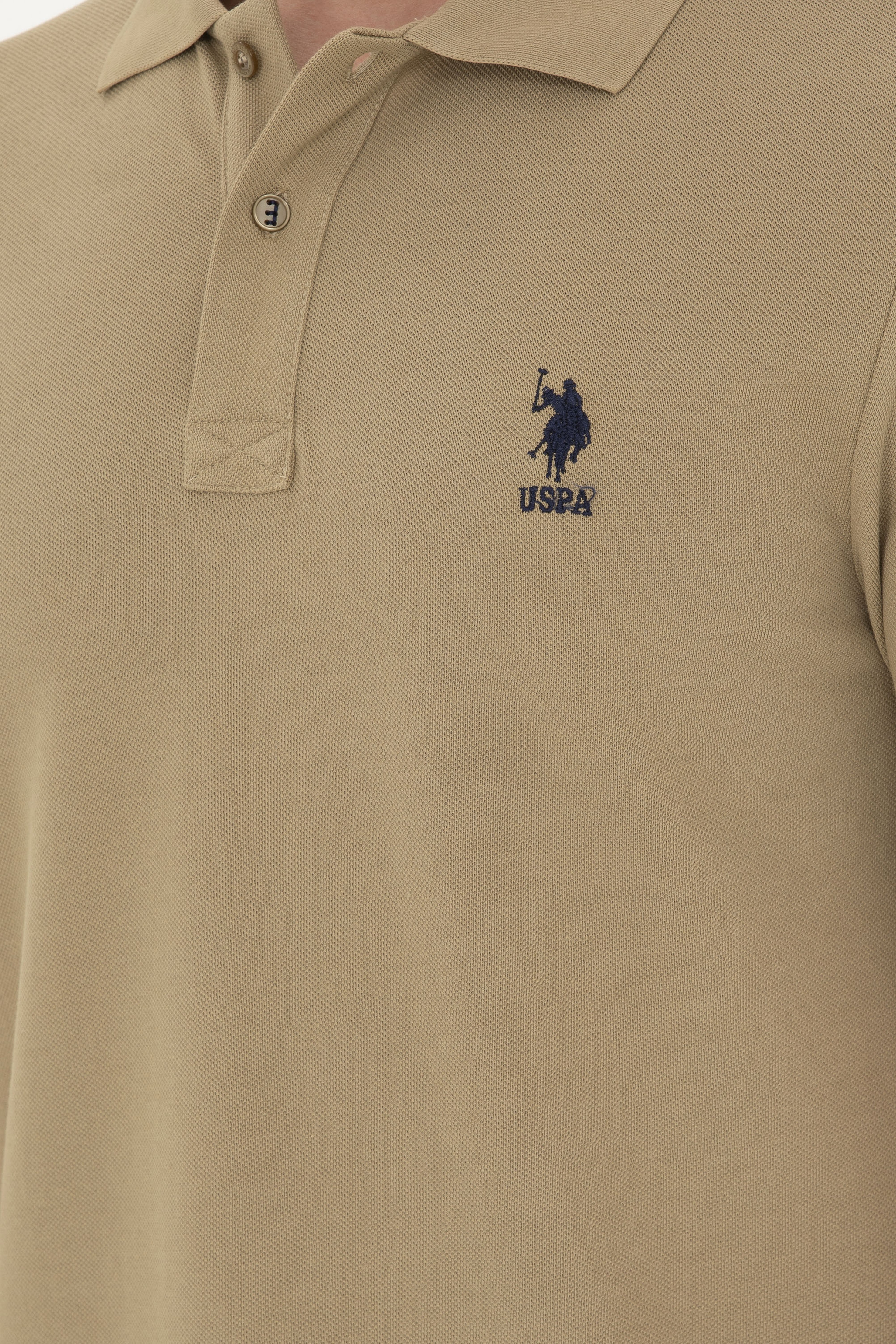 Erkek Slim Fit Polo Yaka Haki Basic Tişört - Image 7