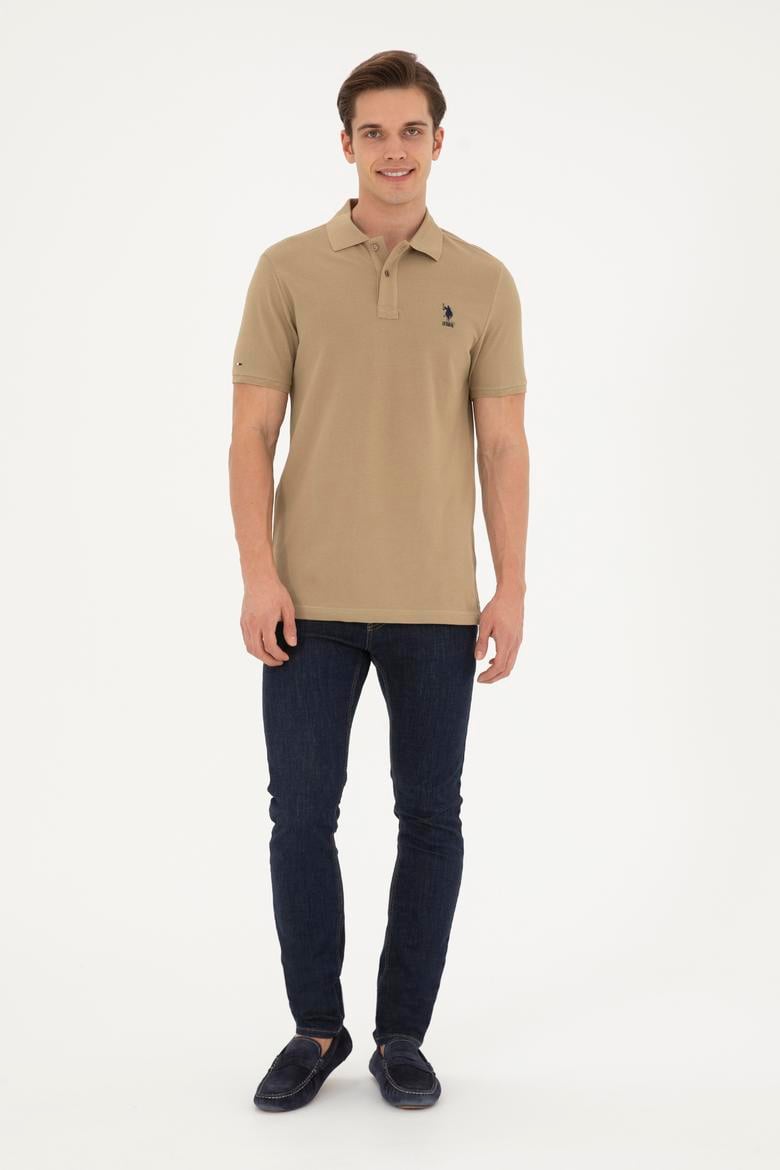 Erkek Slim Fit Polo Yaka Haki Basic Tişört - 50279613287