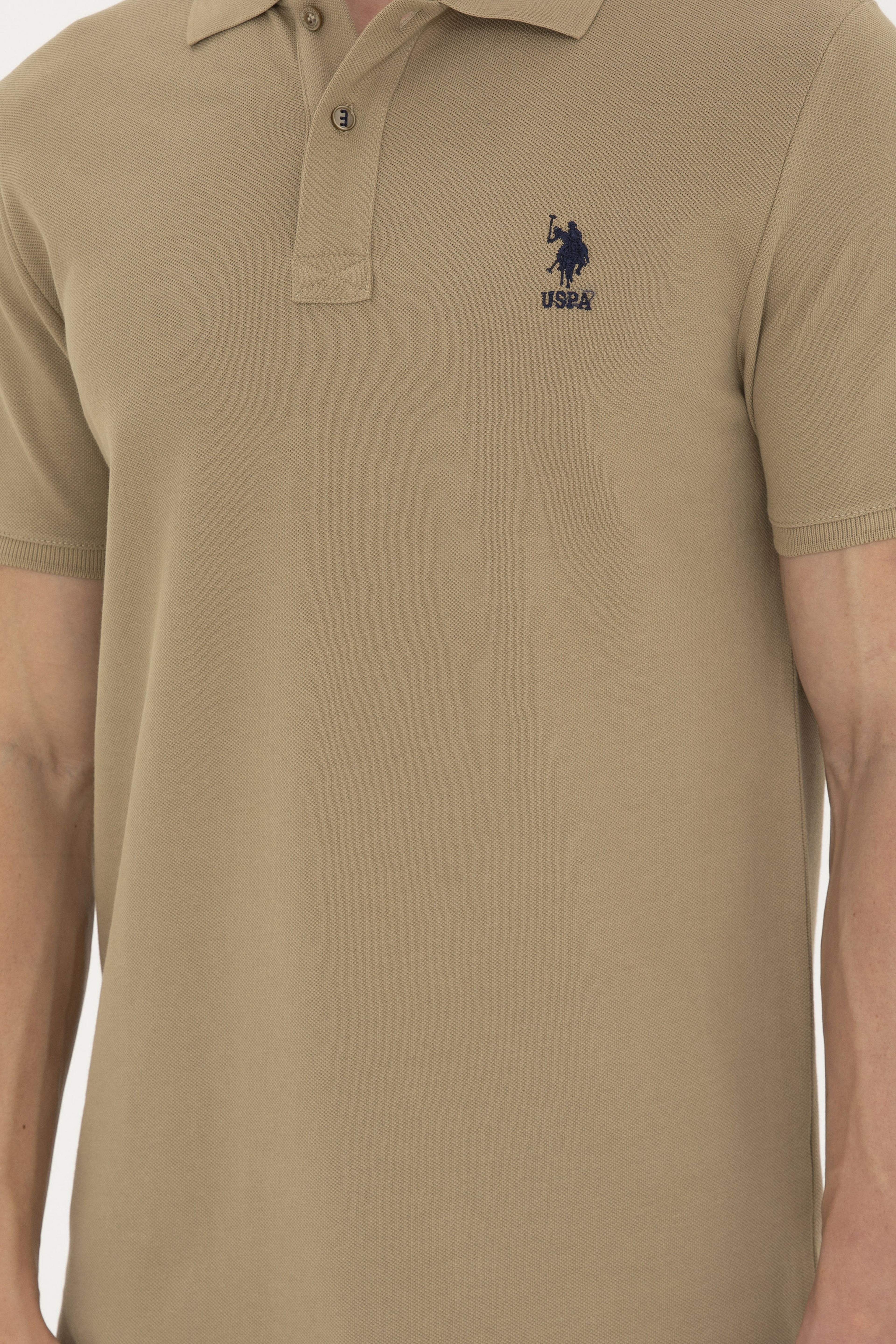 Erkek Slim Fit Polo Yaka Haki Basic Tişört