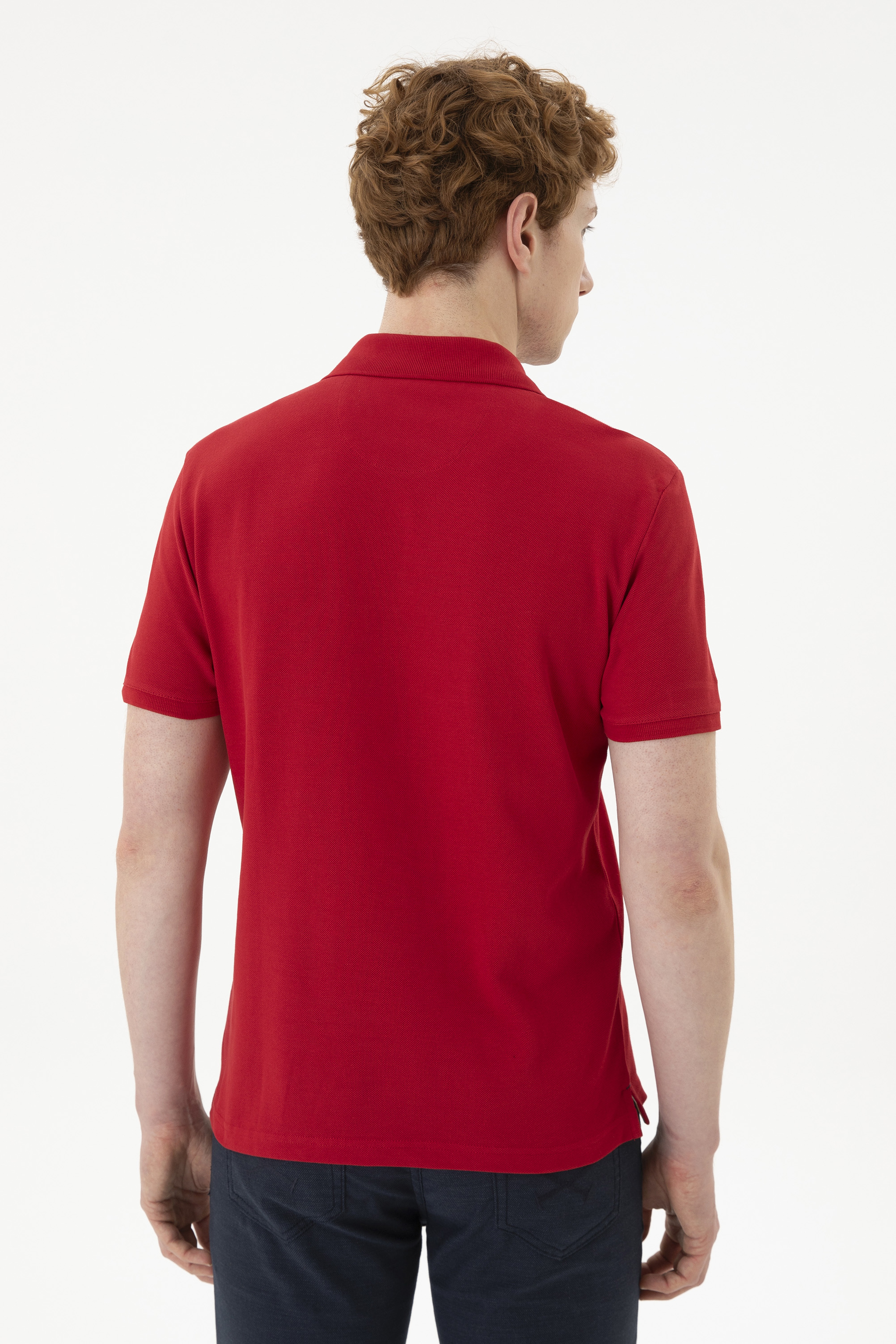 Erkek Slim Fit Polo Yaka Kırmızı Basic Tişört - Image 5