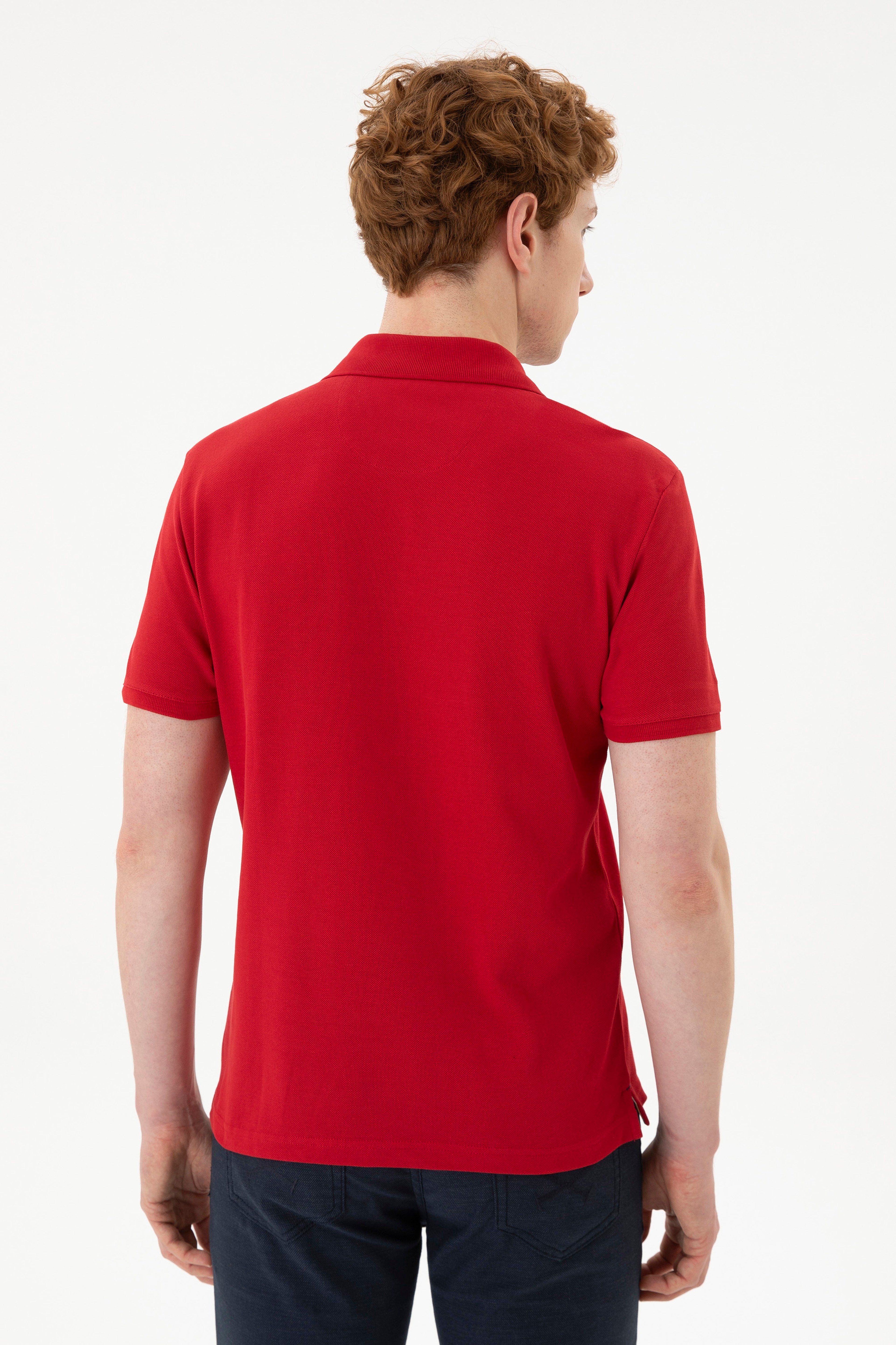 Erkek Slim Fit Polo Yaka Kırmızı Basic Tişört