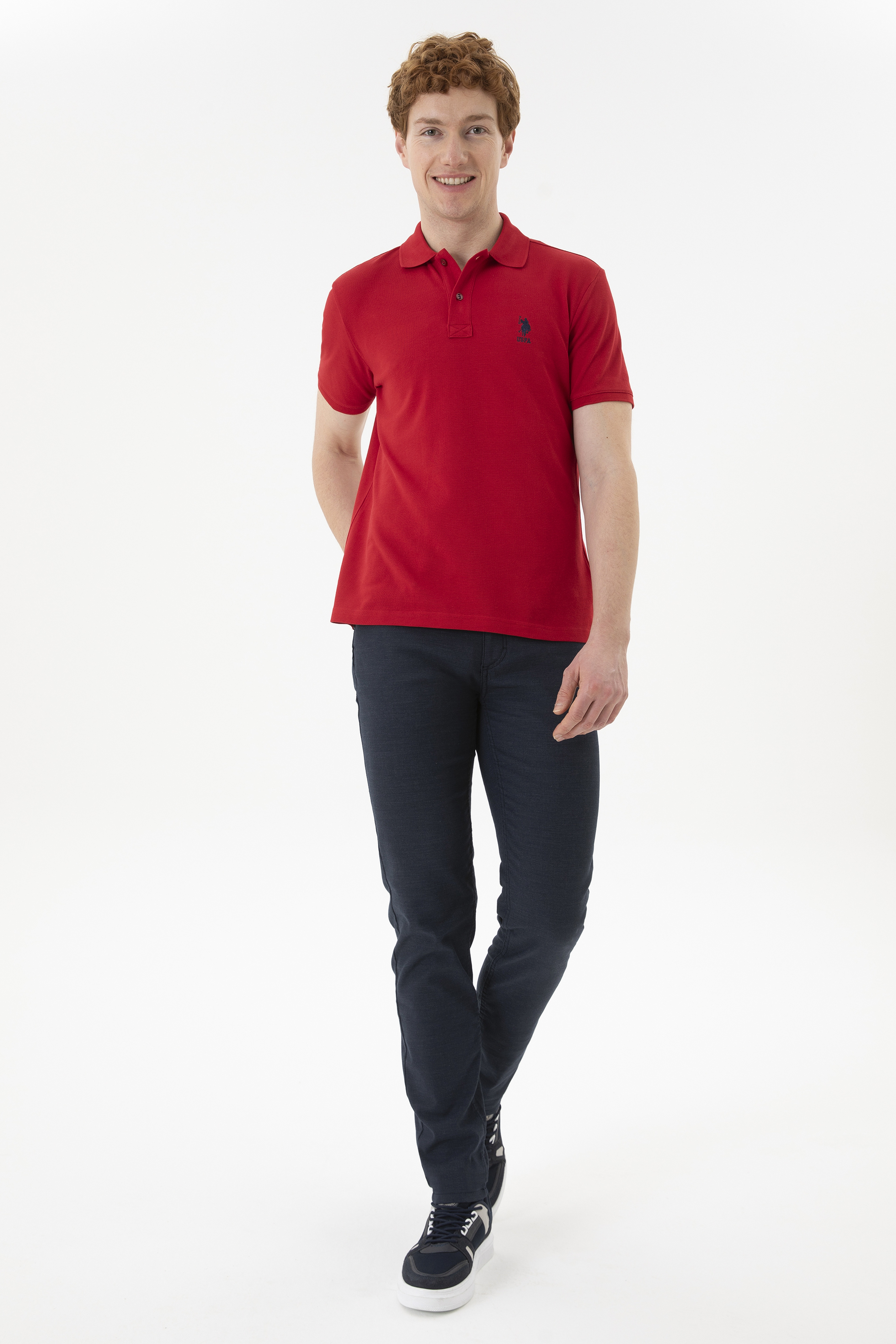 Erkek Slim Fit Polo Yaka Kırmızı Basic Tişört - Image 4