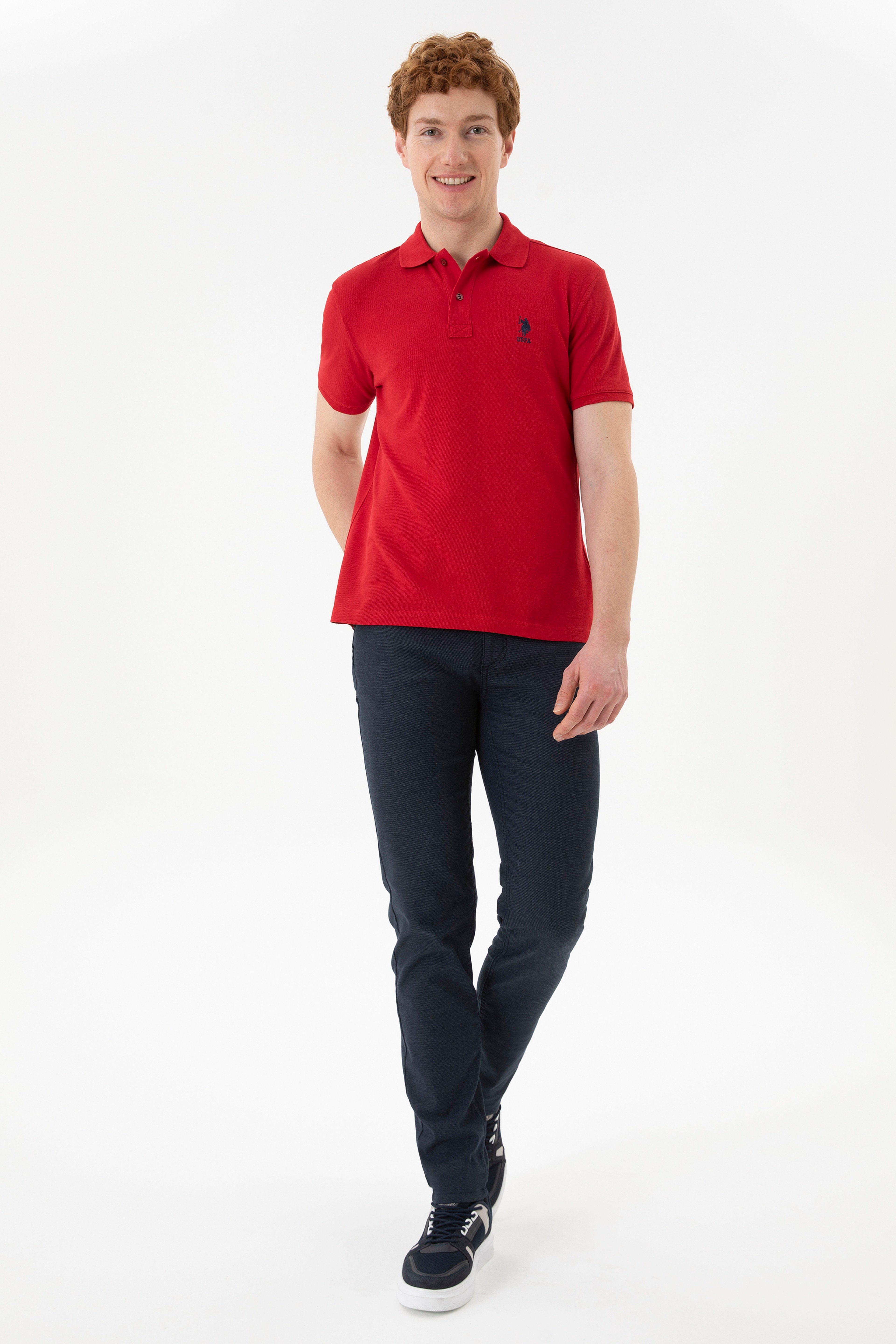 Erkek Slim Fit Polo Yaka Kırmızı Basic Tişört