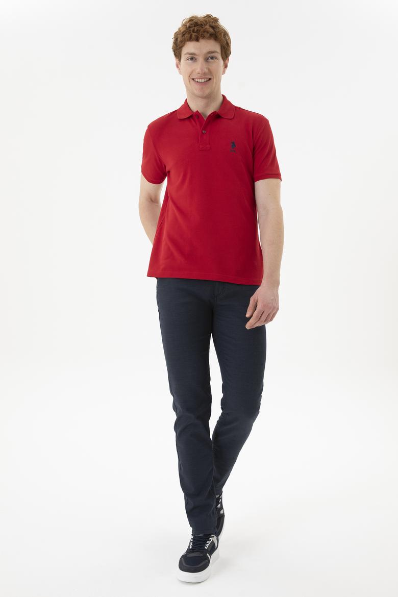 Erkek Slim Fit Polo Yaka Kırmızı Basic Tişört - 50279613394