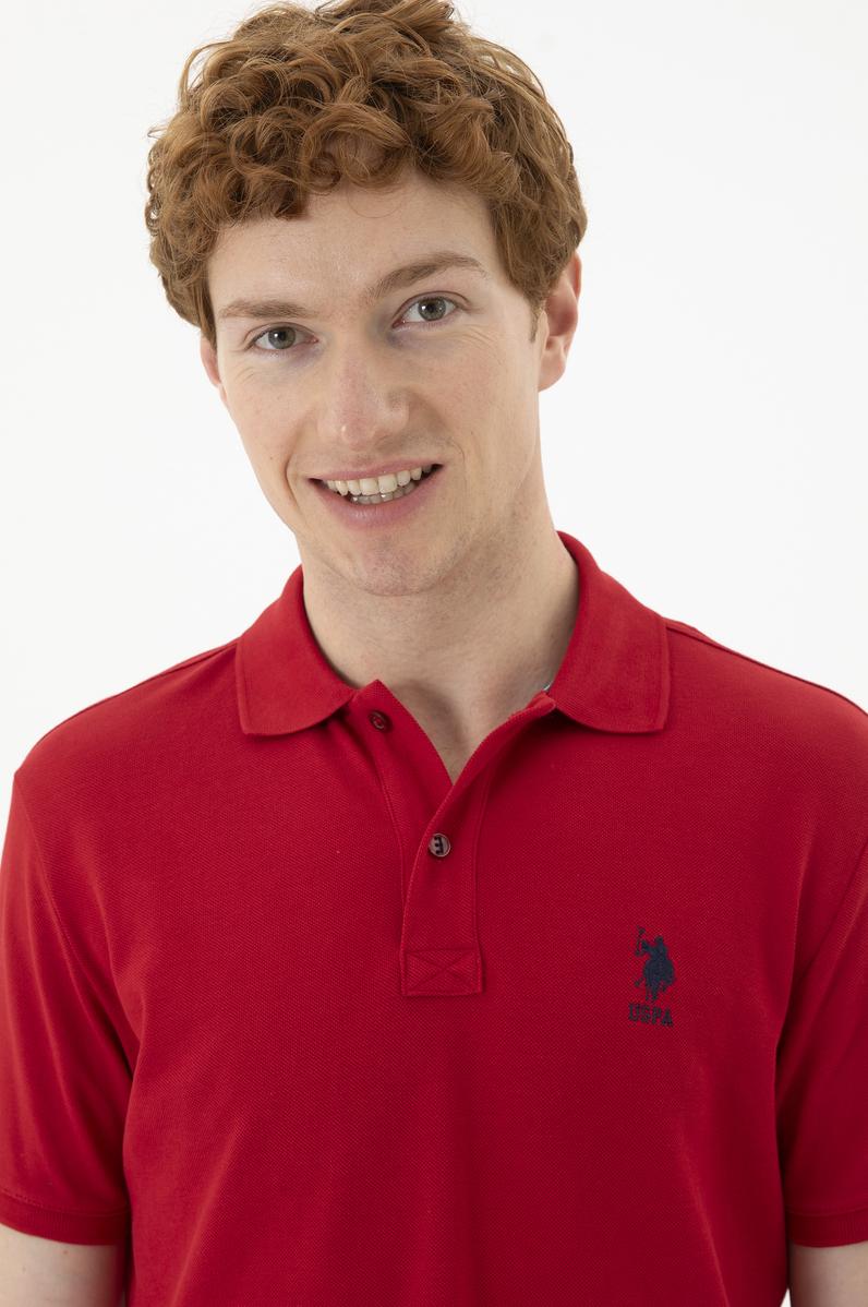 Erkek Slim Fit Polo Yaka Kırmızı Basic Tişört