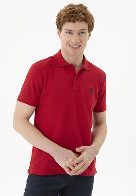 Erkek Slim Fit Polo Yaka Kırmızı Basic Tişört - 50279613394