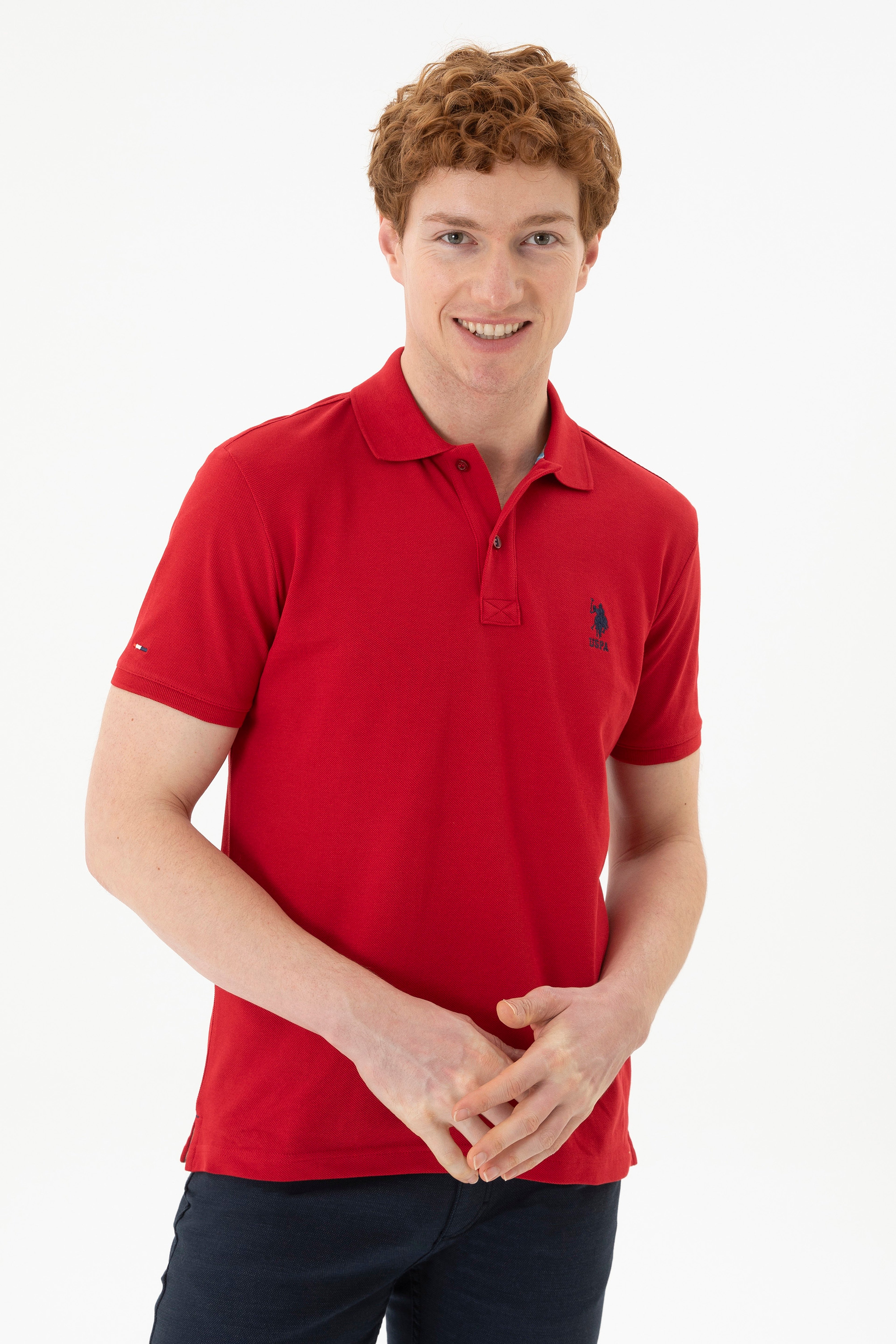 Erkek Slim Fit Polo Yaka Kırmızı Basic Tişört