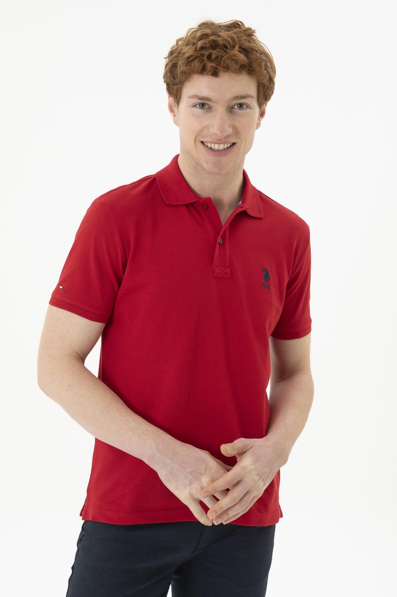 Erkek Slim Fit Polo Yaka Kırmızı Basic Tişört