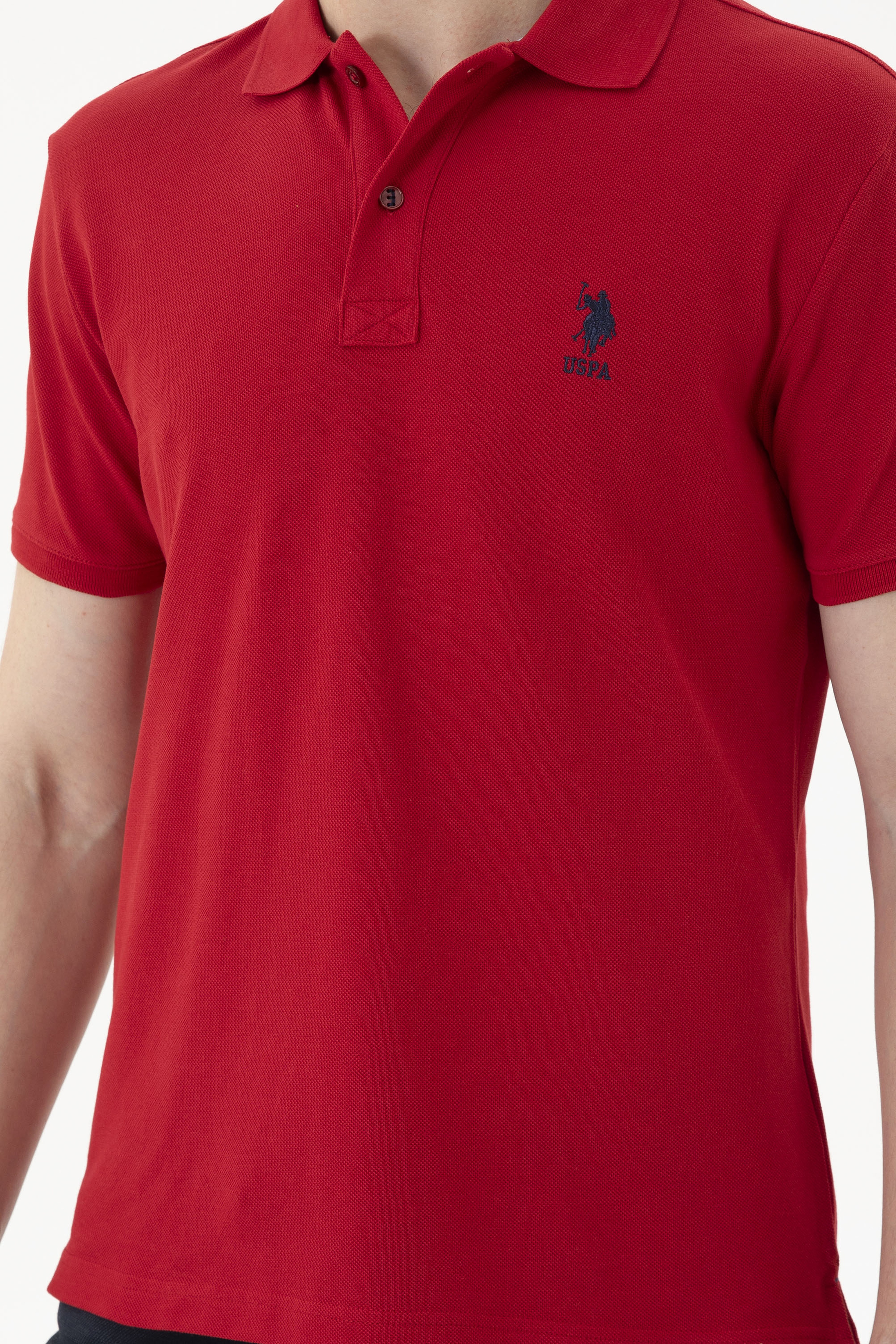Erkek Slim Fit Polo Yaka Kırmızı Basic Tişört - Image 6