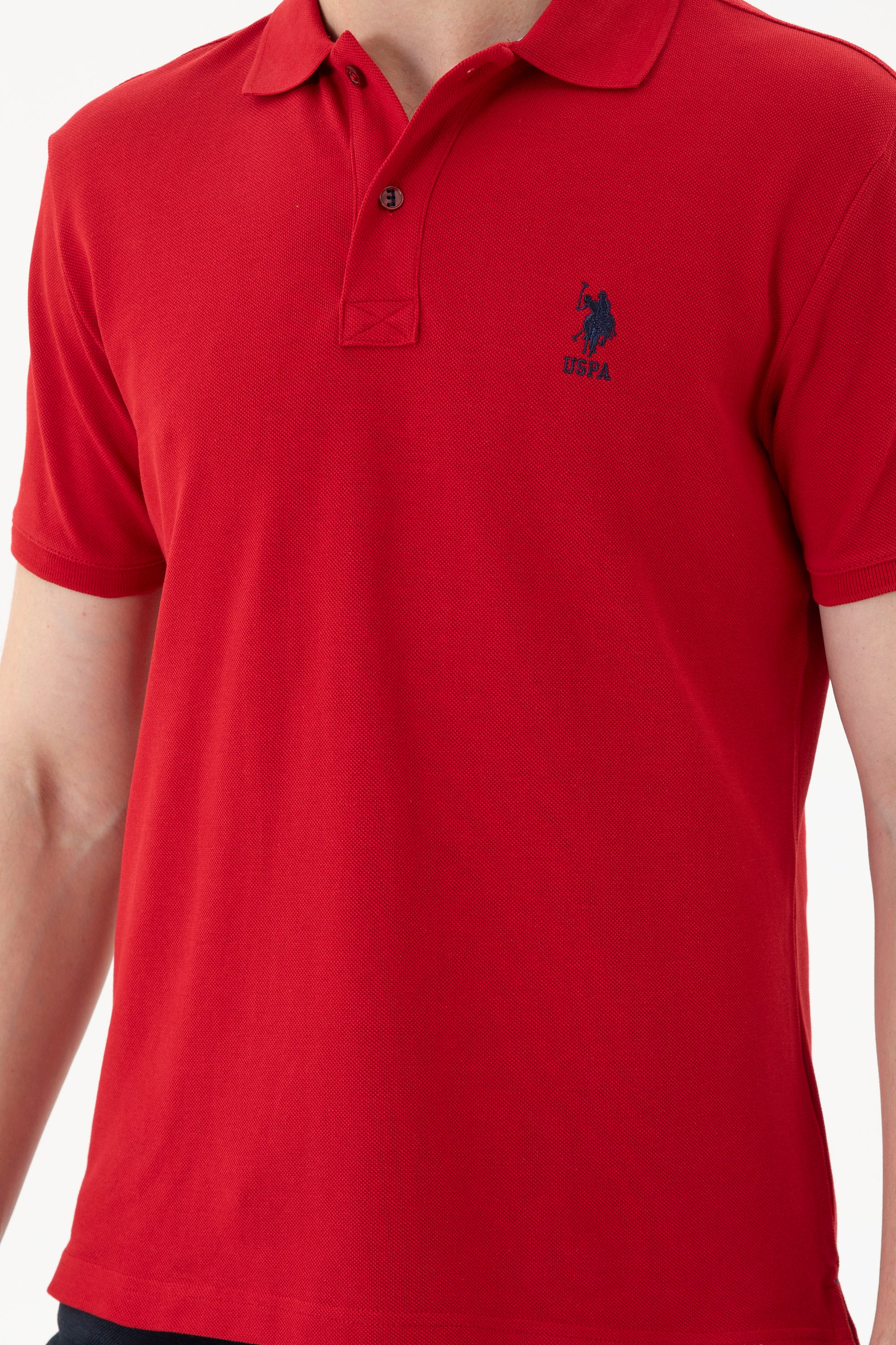 Erkek Slim Fit Polo Yaka Kırmızı Basic Tişört