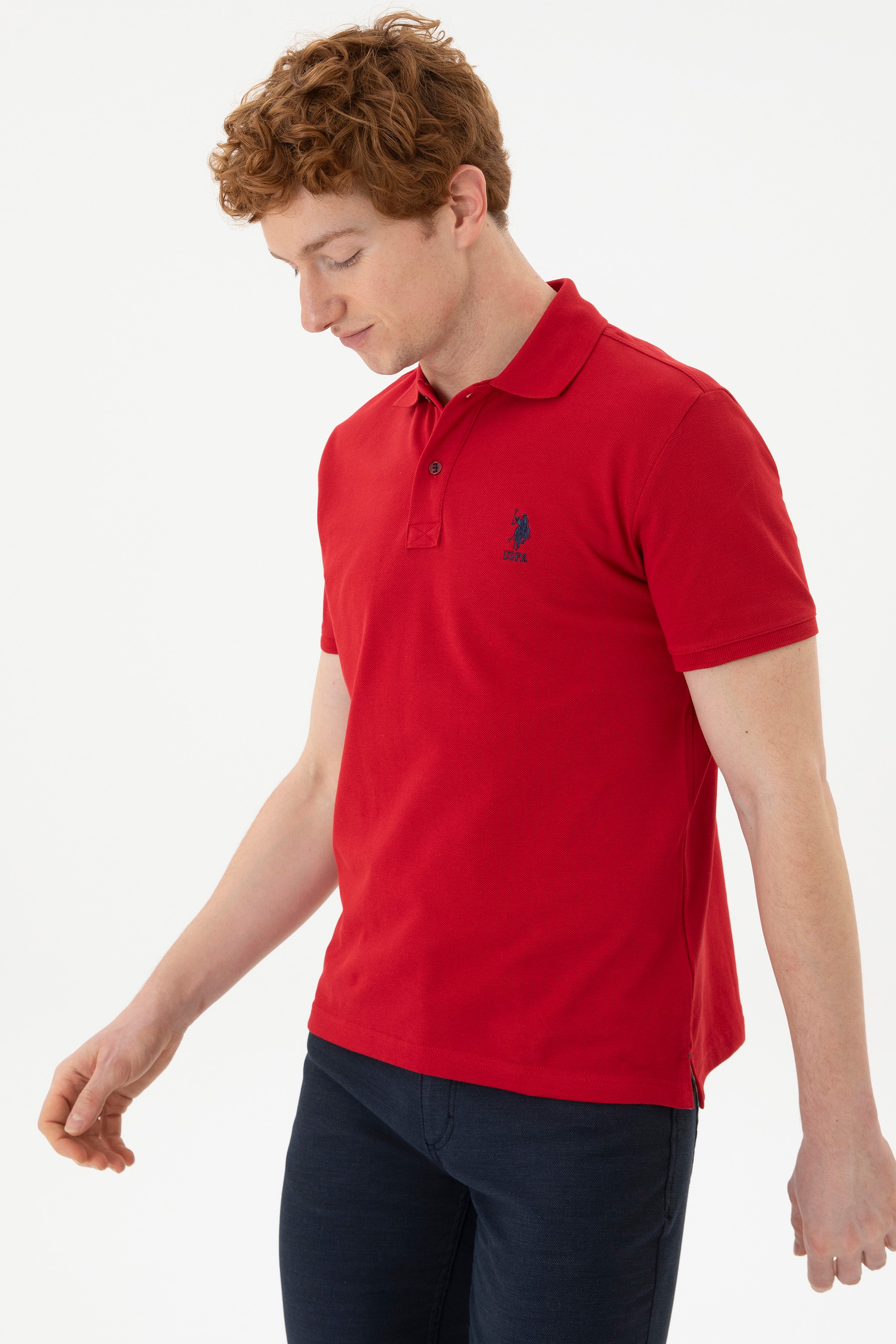 Erkek Slim Fit Polo Yaka Kırmızı Basic Tişört