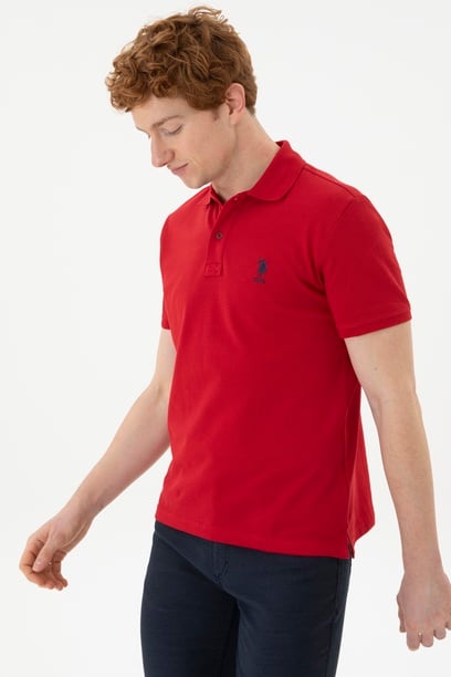 Erkek Slim Fit Polo Yaka Kırmızı Basic Tişört