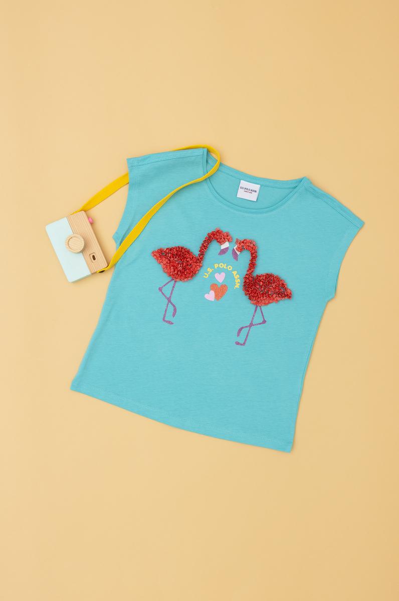 Kız Çocuk Mint Bisiklet Yaka Tişört