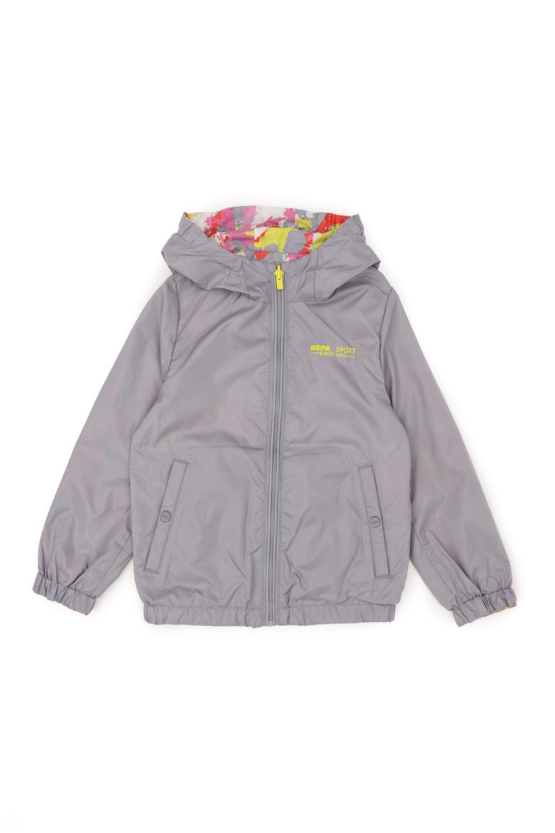 Kız Çocuk Gri Çift Taraflı Kapüşonlu Mont - 50280889015