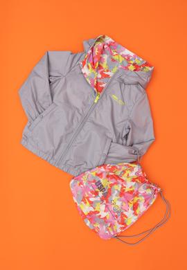 Kız Çocuk Gri Çift Taraflı Kapüşonlu Mont - 50280889015