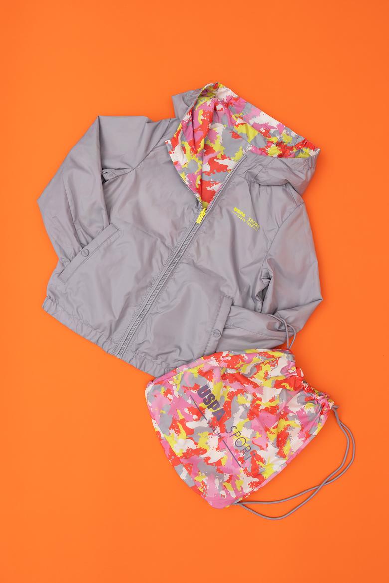 Kız Çocuk Gri Çift Taraflı Kapüşonlu Mont - 50280889015