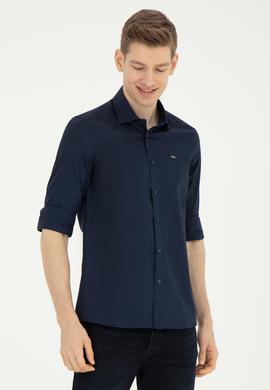 Erkek Lacivert Uzun Kollu Basic Gömlek - 50282608051
