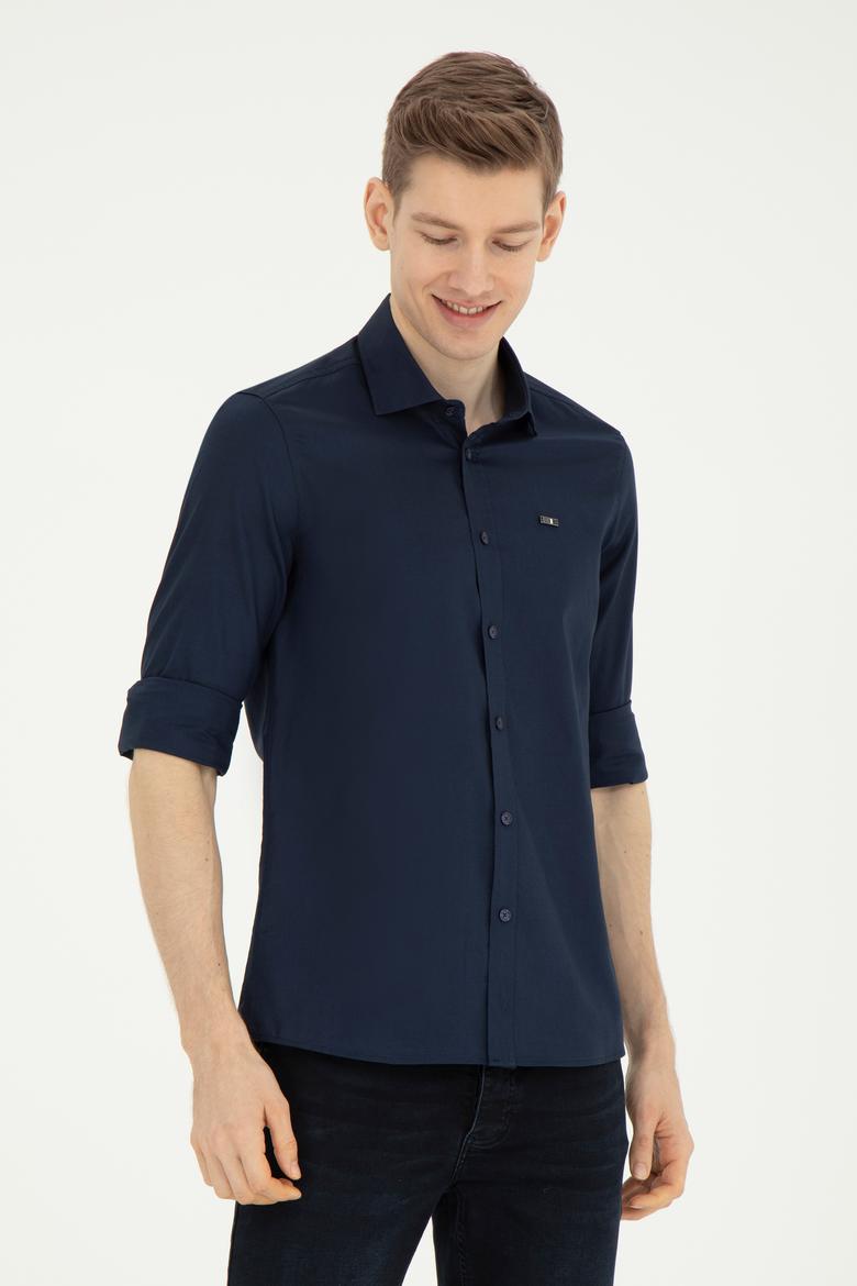 Erkek Lacivert Uzun Kollu Basic Gömlek - 50282608051