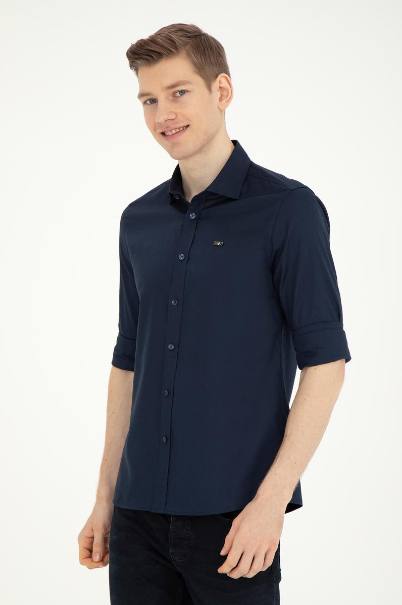 Erkek Lacivert Uzun Kollu Basic Gömlek