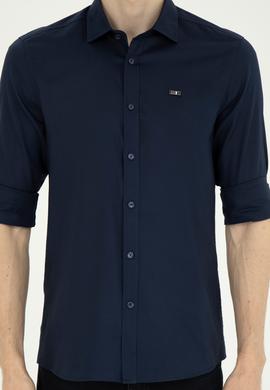 Erkek Lacivert Uzun Kollu Basic Gömlek - 50282608051