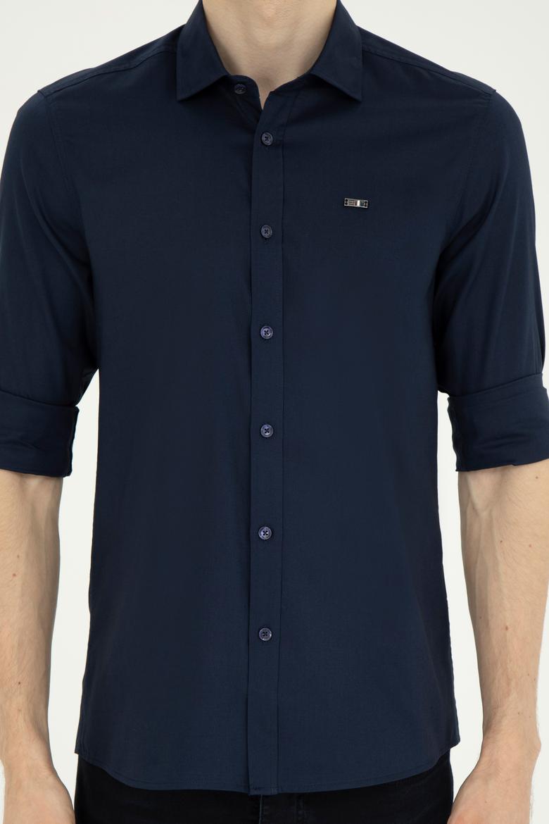 Erkek Lacivert Uzun Kollu Basic Gömlek - 50282608051