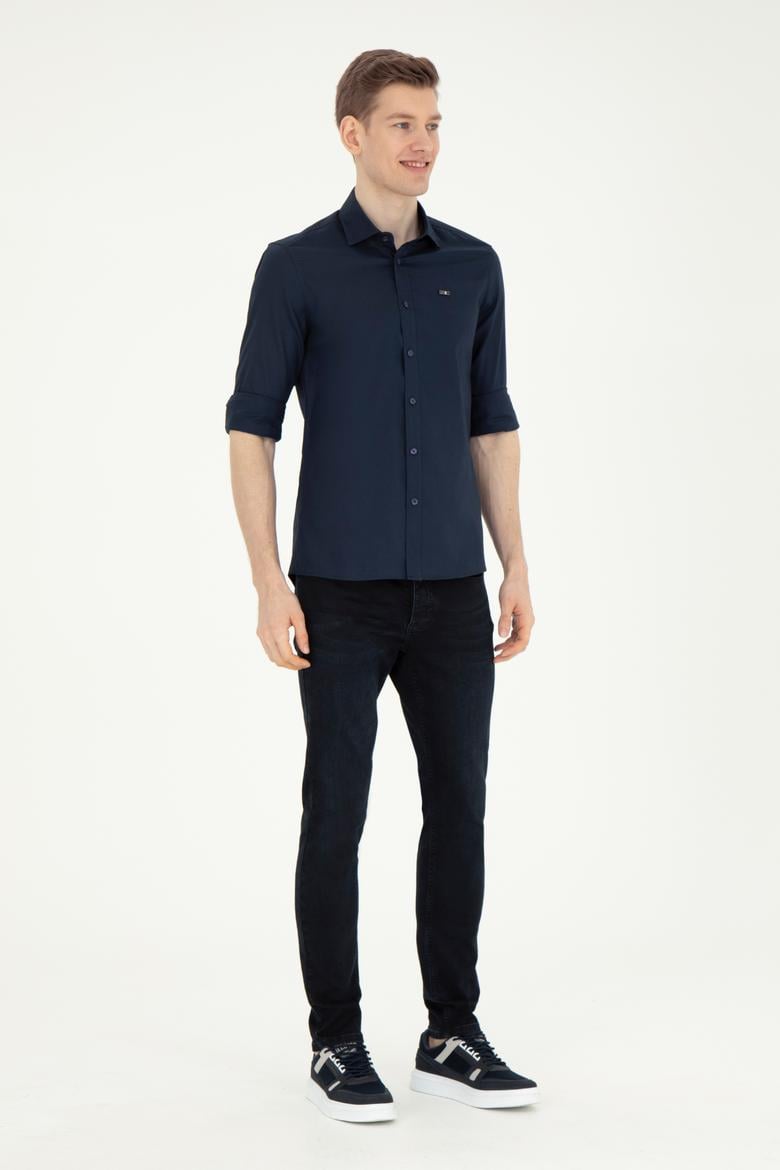 Erkek Lacivert Uzun Kollu Basic Gömlek - 50282608051