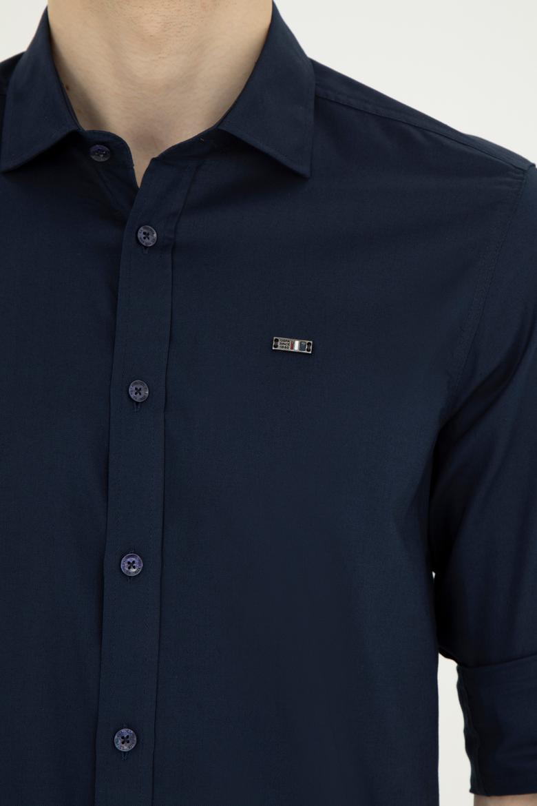 Erkek Lacivert Uzun Kollu Basic Gömlek - 50282608051