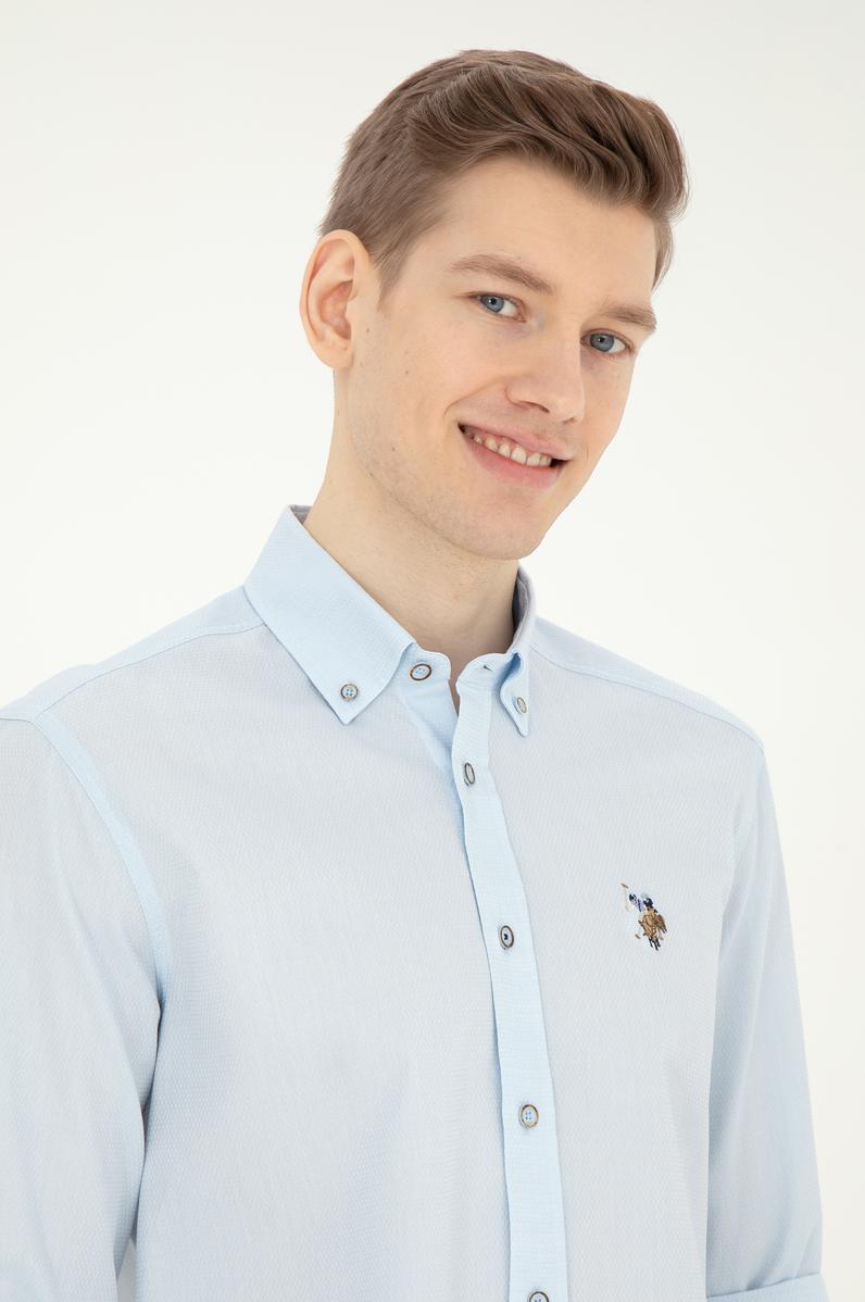 Erkek Açık Mavi Uzun Kollu Basic Gömlek