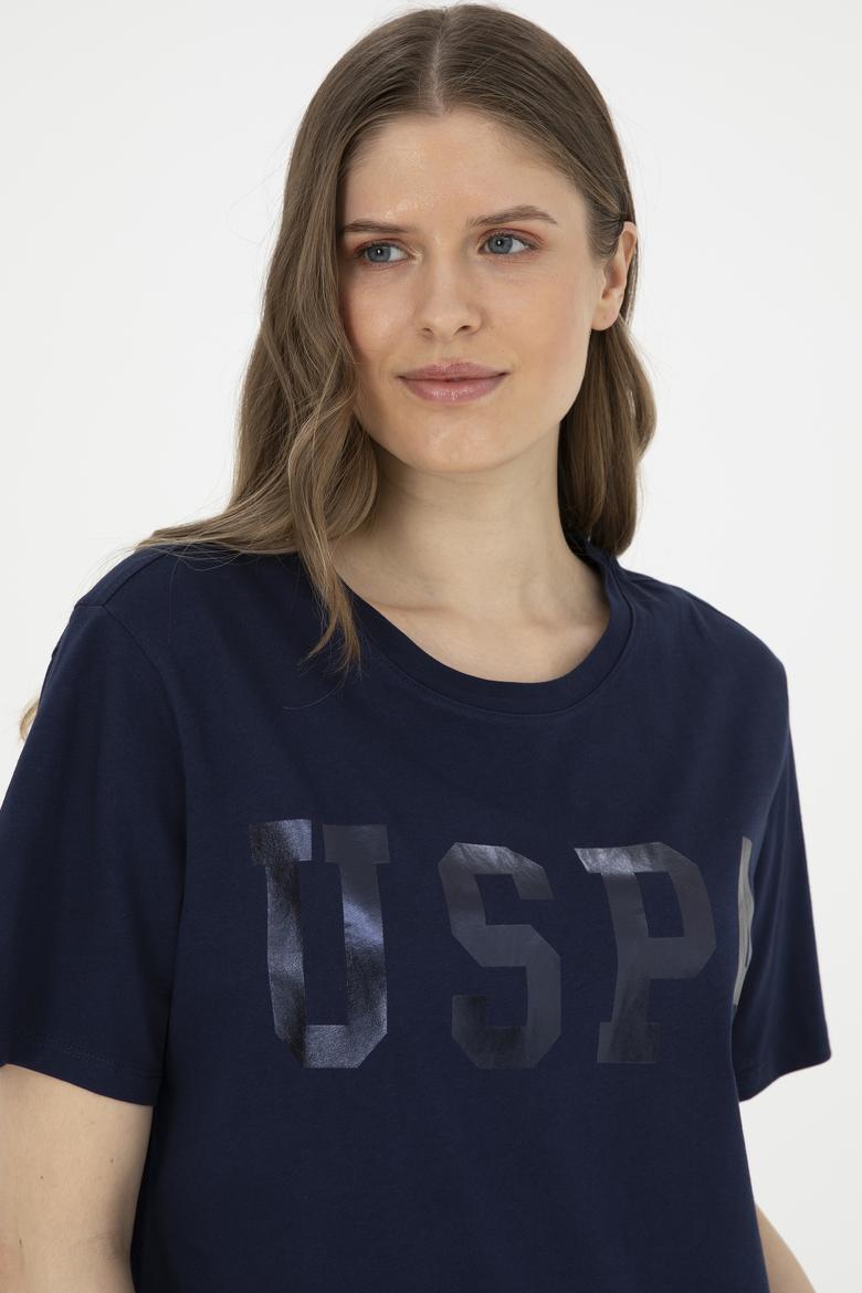 Kadın Lacivert Basic Bisiklet Yaka Tişört - 50280020008