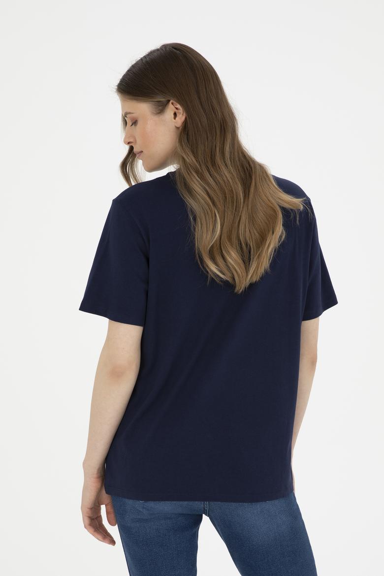 Kadın Lacivert Basic Bisiklet Yaka Tişört - 50280020008