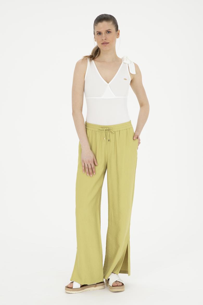 Kadın Fıstık Yeşili Loose Relax Fit Kanvas Pantolon