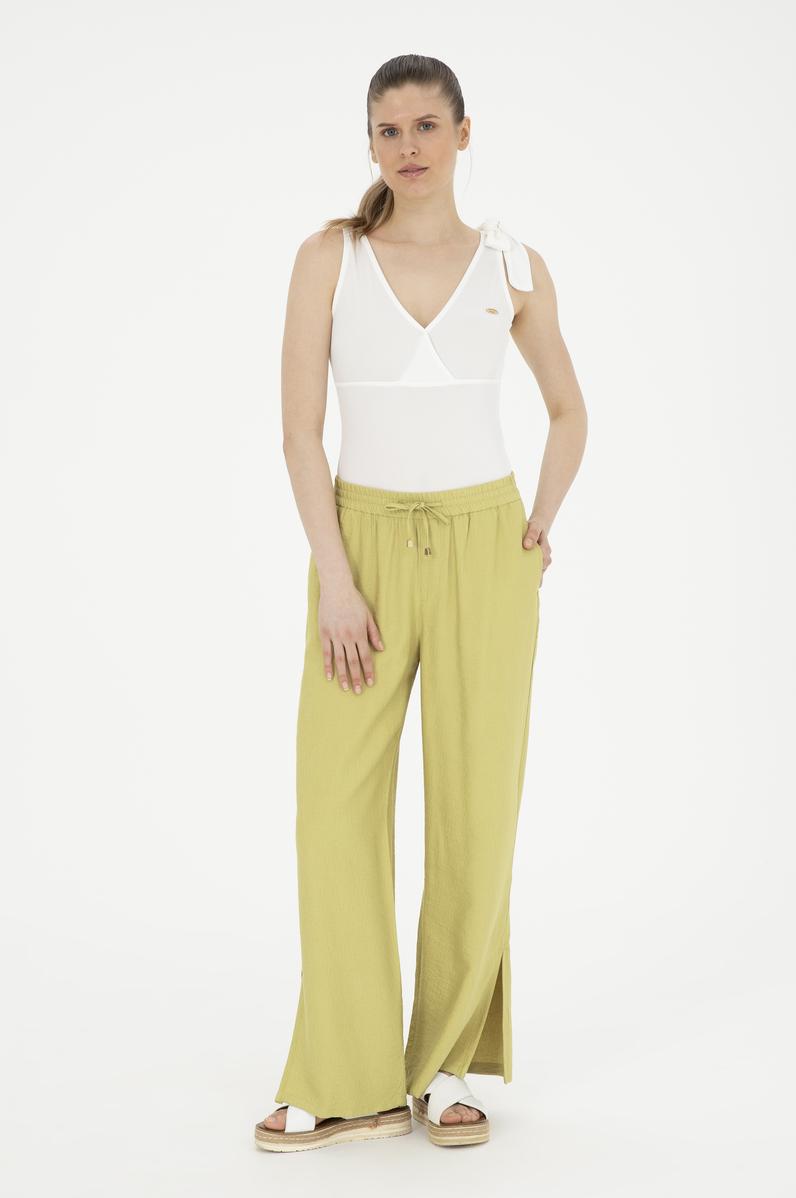 Kadın Fıstık Yeşili Loose Relax Fit Kanvas Pantolon