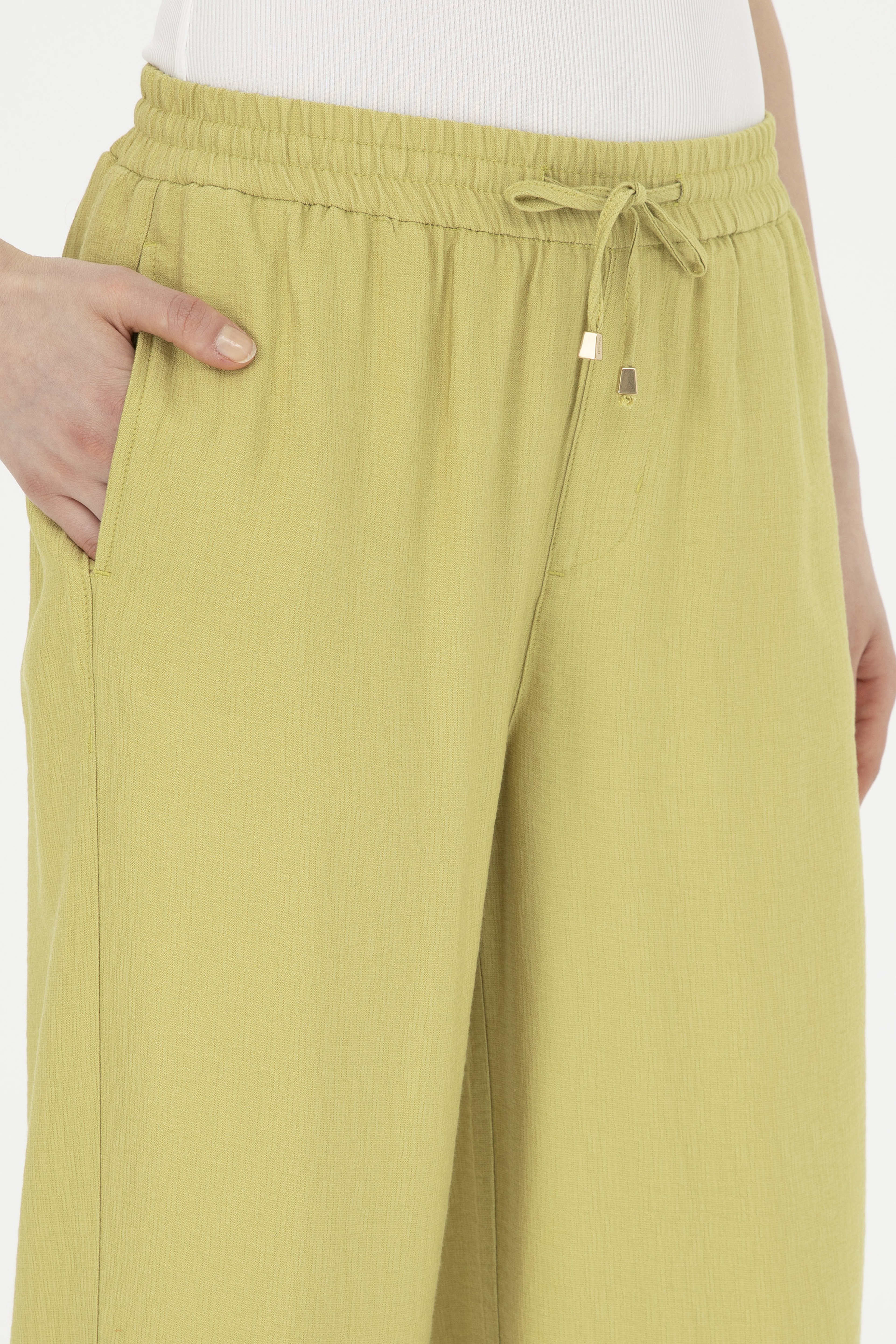 Kadın Fıstık Yeşili Loose Relax Fit Kanvas Pantolon - Image 5