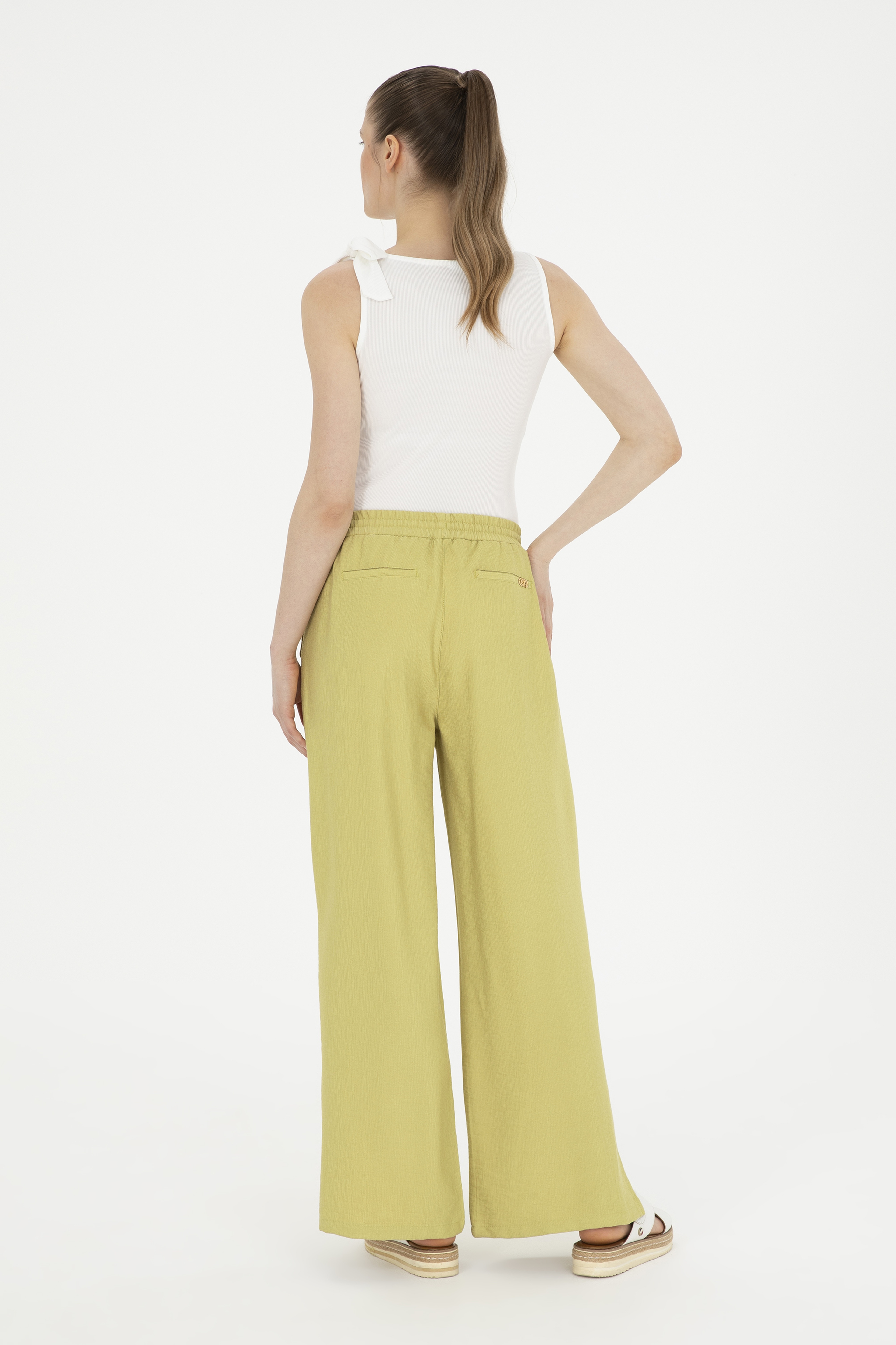 Kadın Fıstık Yeşili Loose Relax Fit Kanvas Pantolon - Image 4
