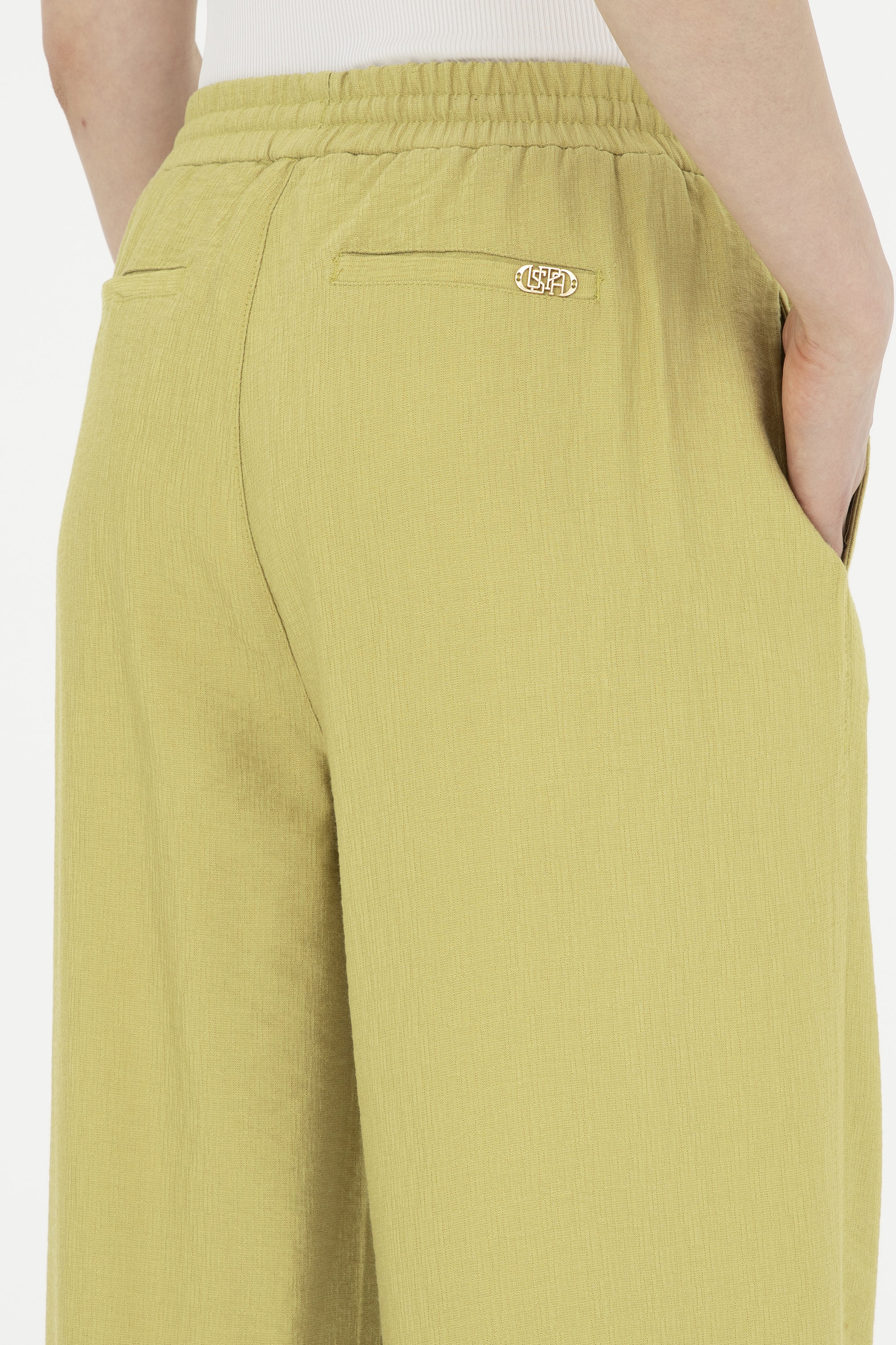Kadın Fıstık Yeşili Loose Relax Fit Kanvas Pantolon - Image 7
