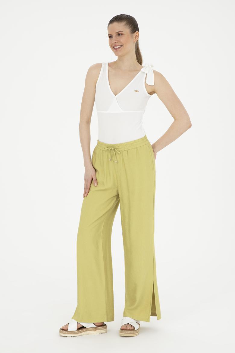 Kadın Fıstık Yeşili Loose Relax Fit Kanvas Pantolon - 50281147036