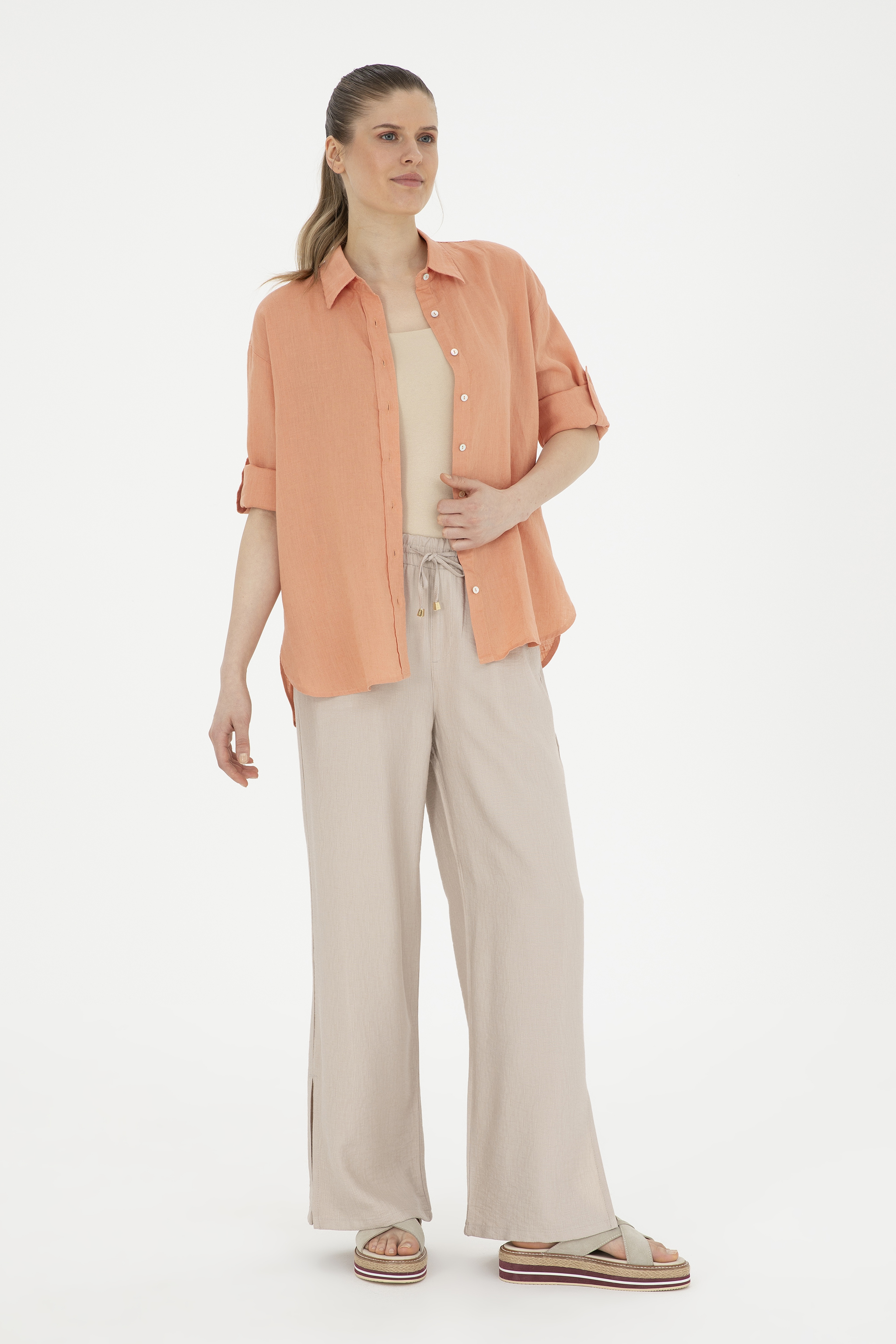 Kadın Taş Loose Relax Fit Kanvas Pantolon